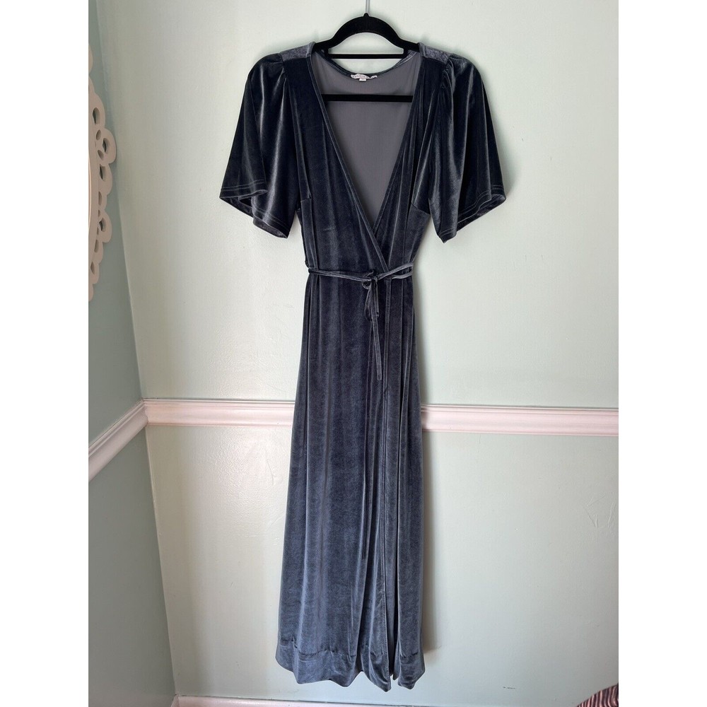 Baltic Born “Meghan” velvet maxi wrap dress S smoky blue  long
